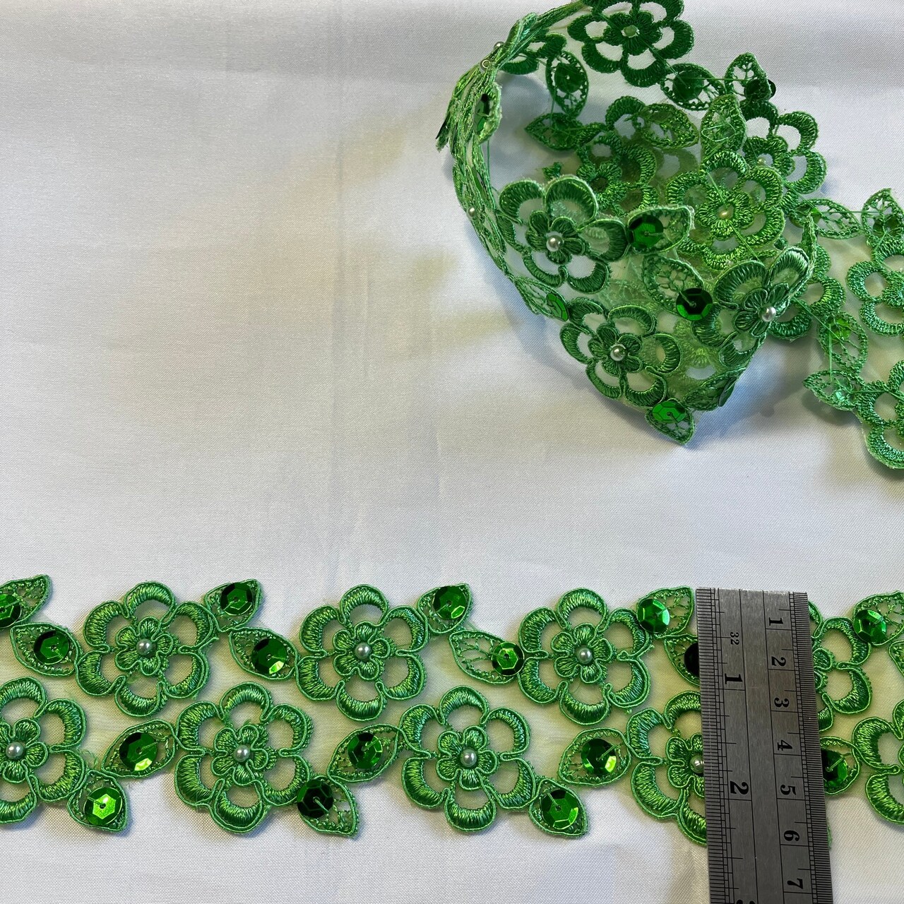 1 Yard Beaded & Corded Lace Trim 2.5" Wide Embroidered on 100% Polyester Organza